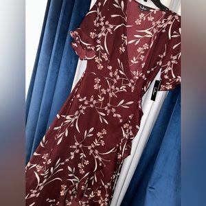 Burgundy Floral High Low Wrap Dress